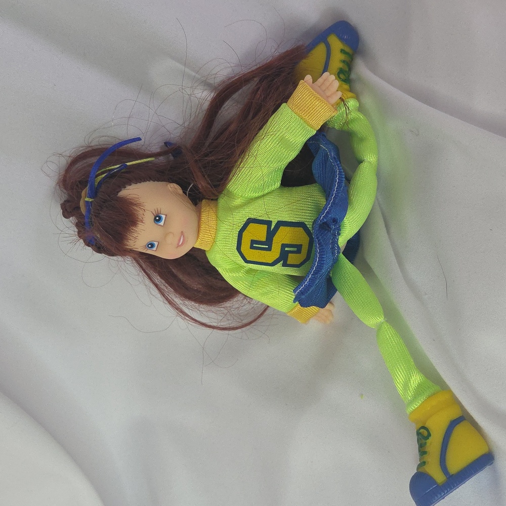 Cheerleader Doll Fishel Toys vintage 1990s vinyl face neon Green 8" - Picture 4 of 12
